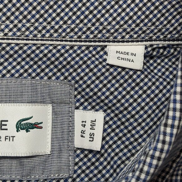 Lacoste Men's Regular Fit Twill Checkered Collared Button Down Shirt M/L - Picture 6 of 11